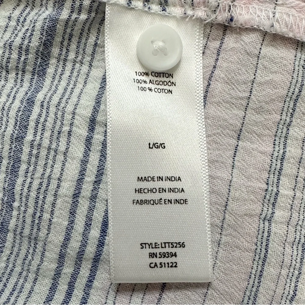 Beachlunchlounge Women's Pink Blue Striped Button Down Shirt, Sz Large